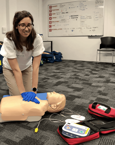 Rebecca Conti completing her First Aid training with St John WA.